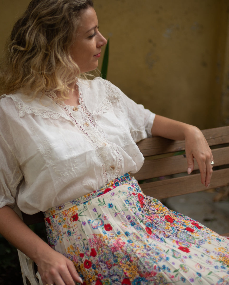 Antique cotton batiste hand embroidered and crochet detail sailor collar  blouse