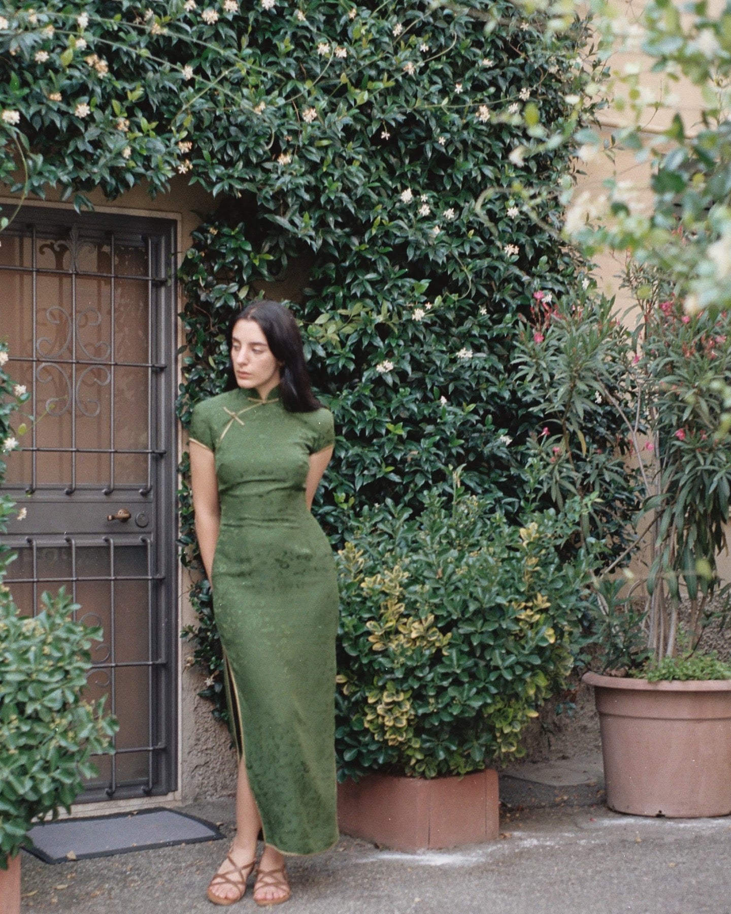 1990s Shanghai Tang silk muted green cheongsam dress Page of Air 1990s Shanghai Tang silk muted green cheongsam dress Page of Air