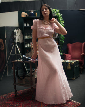 1930s/40s deadstock Florentine pink silk bias cut dress with puff slee – Page of Air 1930s/40s deadstock Florentine pink silk bias cut dress with puff slee – Page of Air