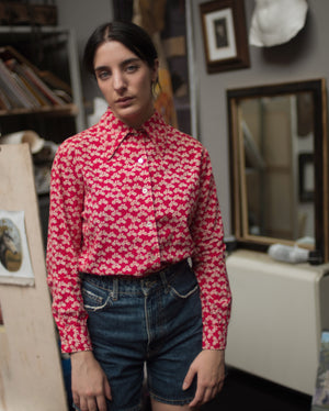 1970s cotton novelty  bicycle print disco blouse