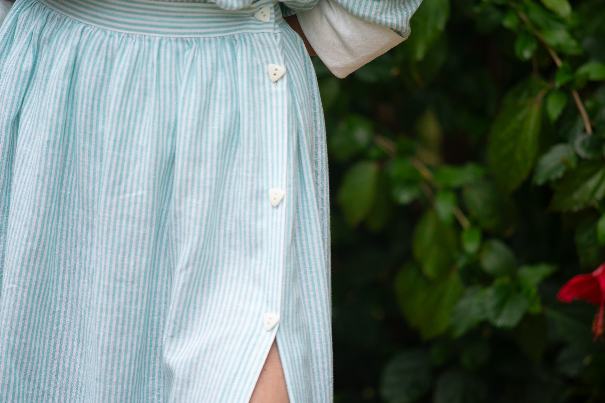 1980s Pierre Cardin linen cotton railroad stripe skirt set, small