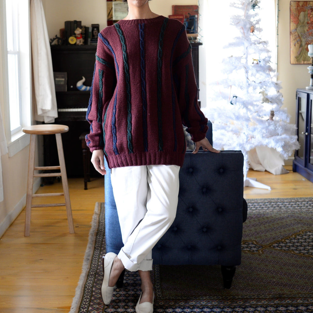 90s deadstock hand knit ramie blend oversized sweater