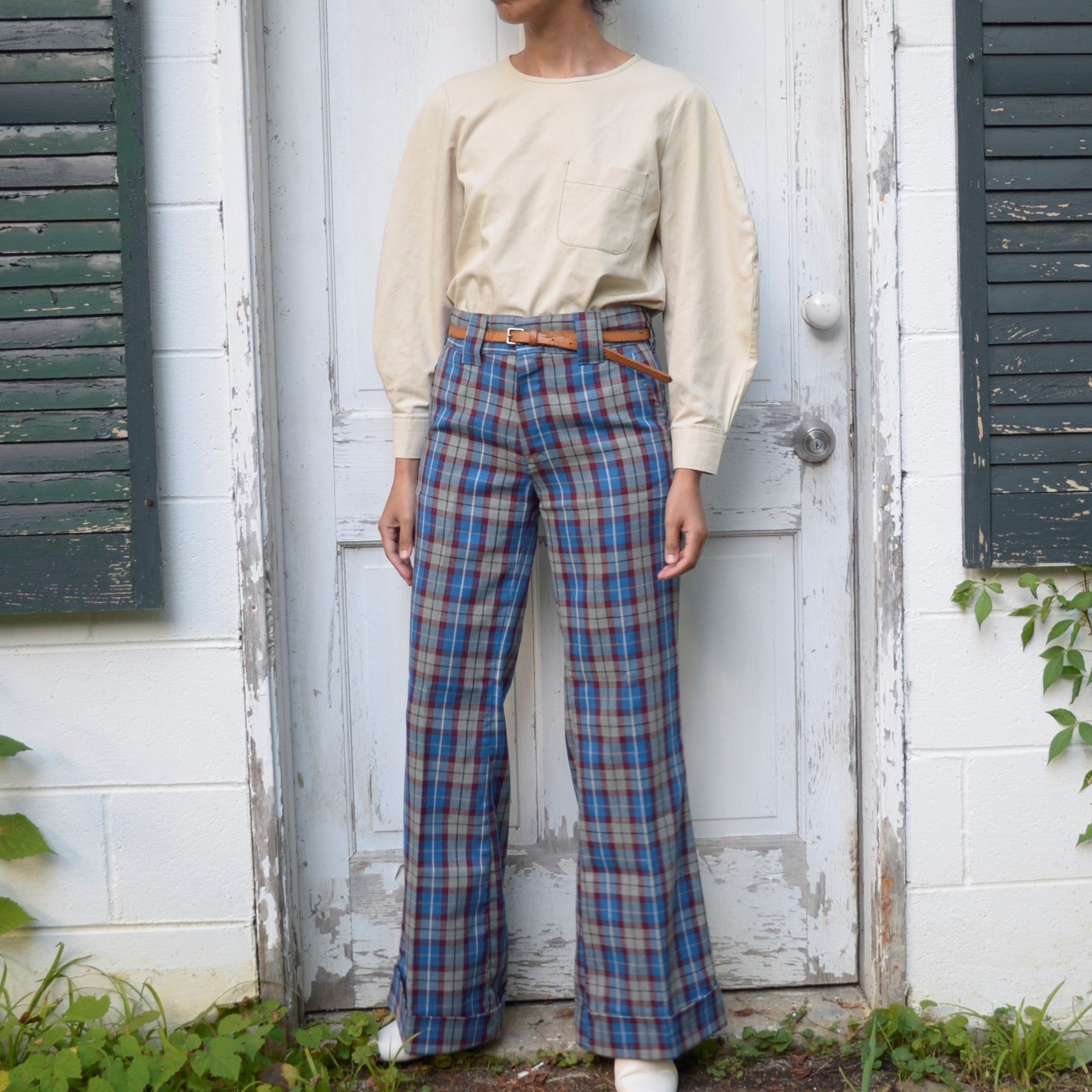 70s wool plaid bell bottom trousers // 30W