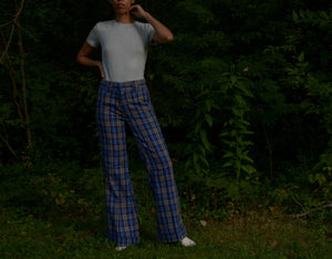70s wool plaid bell bottom trousers // 30W