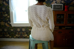 70s does 30s cream cotton pointelle knit skirt set // s-m