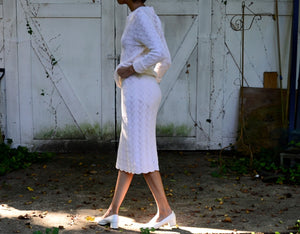 70s does 30s cream cotton pointelle knit skirt set // s-m
