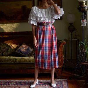 80s cotton plaid wrap skirt // 28-29" waist, tagged US 8