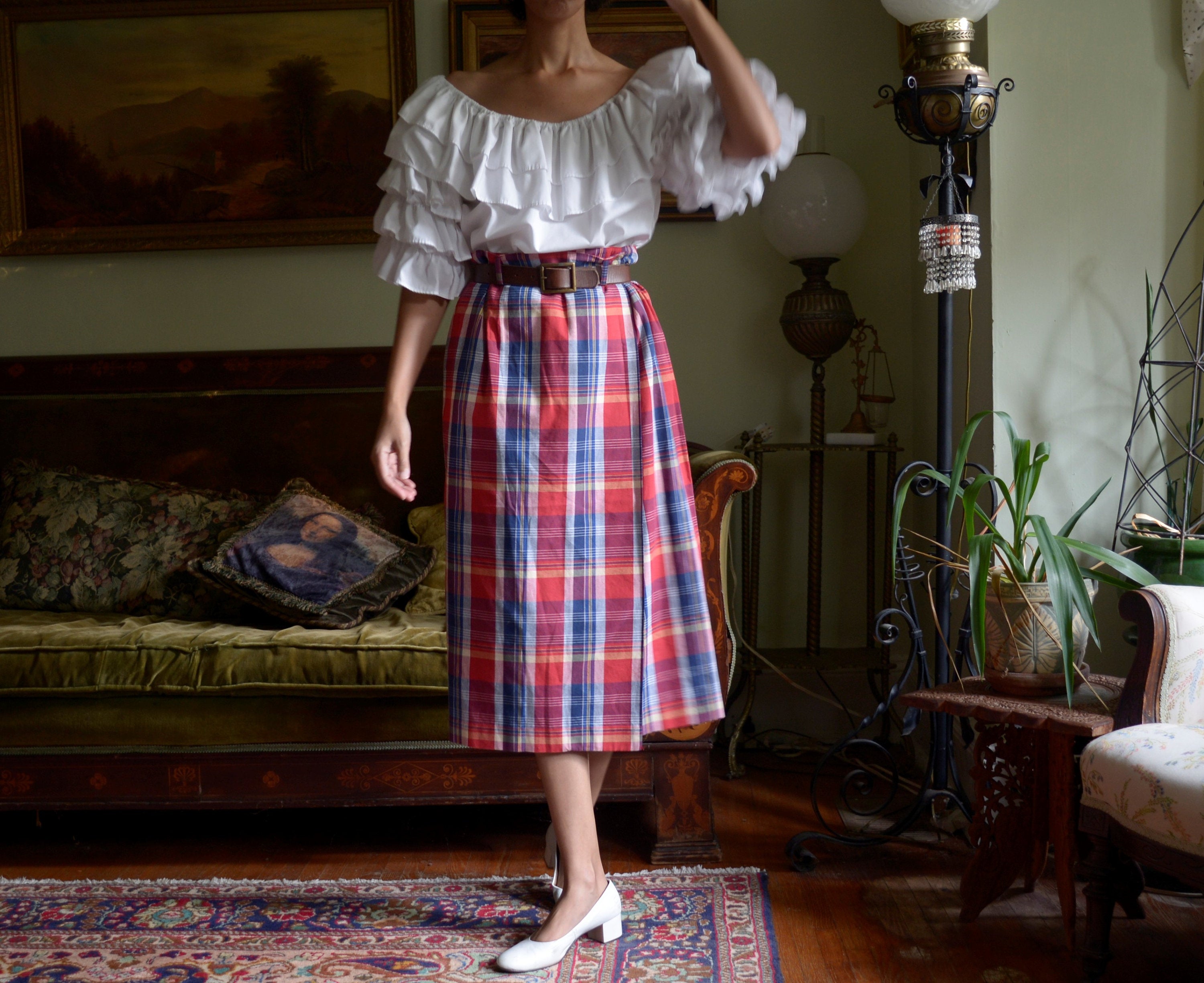 80s cotton plaid wrap skirt // 28-29" waist, tagged US 8