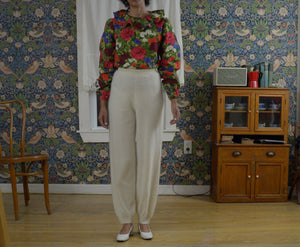 80s cream lambswool angora blend elastic high waist trousers // fits up to medium