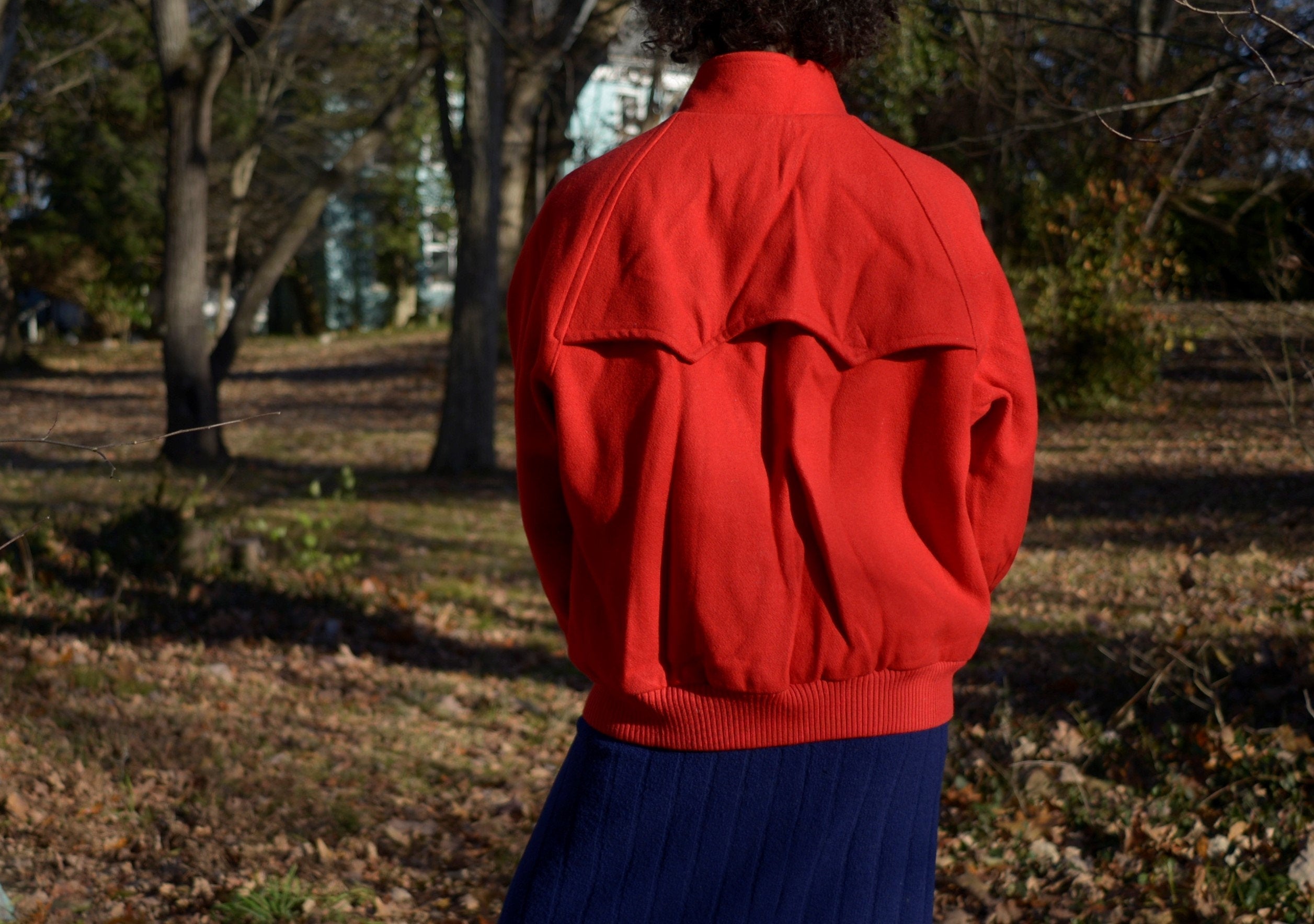 80s wool red bomber jacket, cotton plaid lining // fits up to large