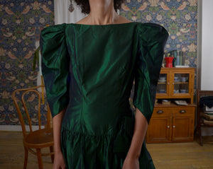 80s taffeta puff sleeve drop waist gown // small-medium