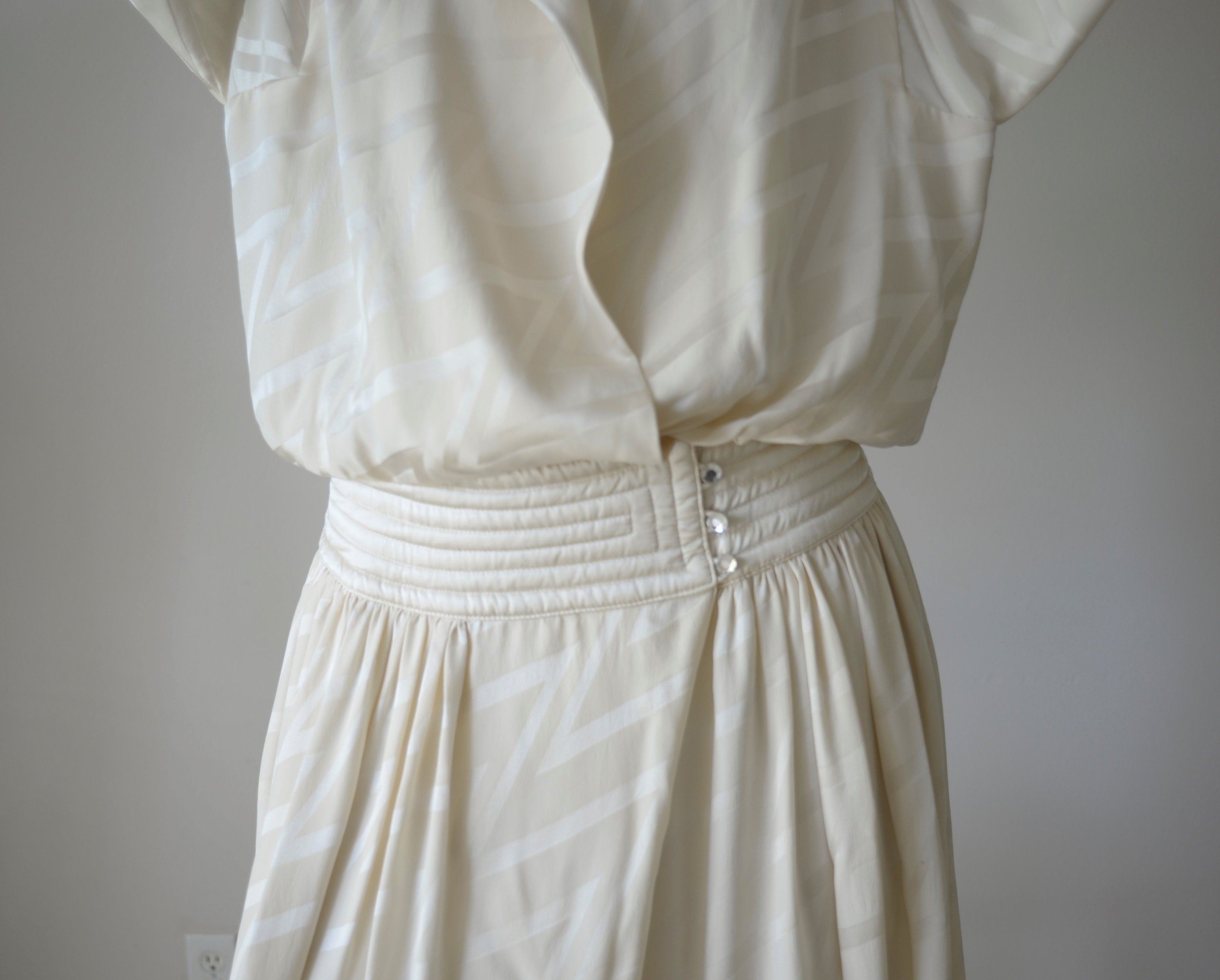 80s Wayne CLARK pure silk banded/quilted drop waist dress // US 6, small-medium