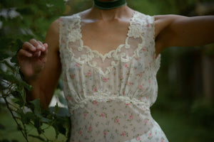 30s/40s HENRI BENDEL chiffon rose print full length bias cut slip dress // small-medium