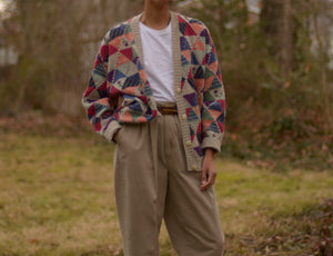 80s wool geometric and floral embroidered cardigan