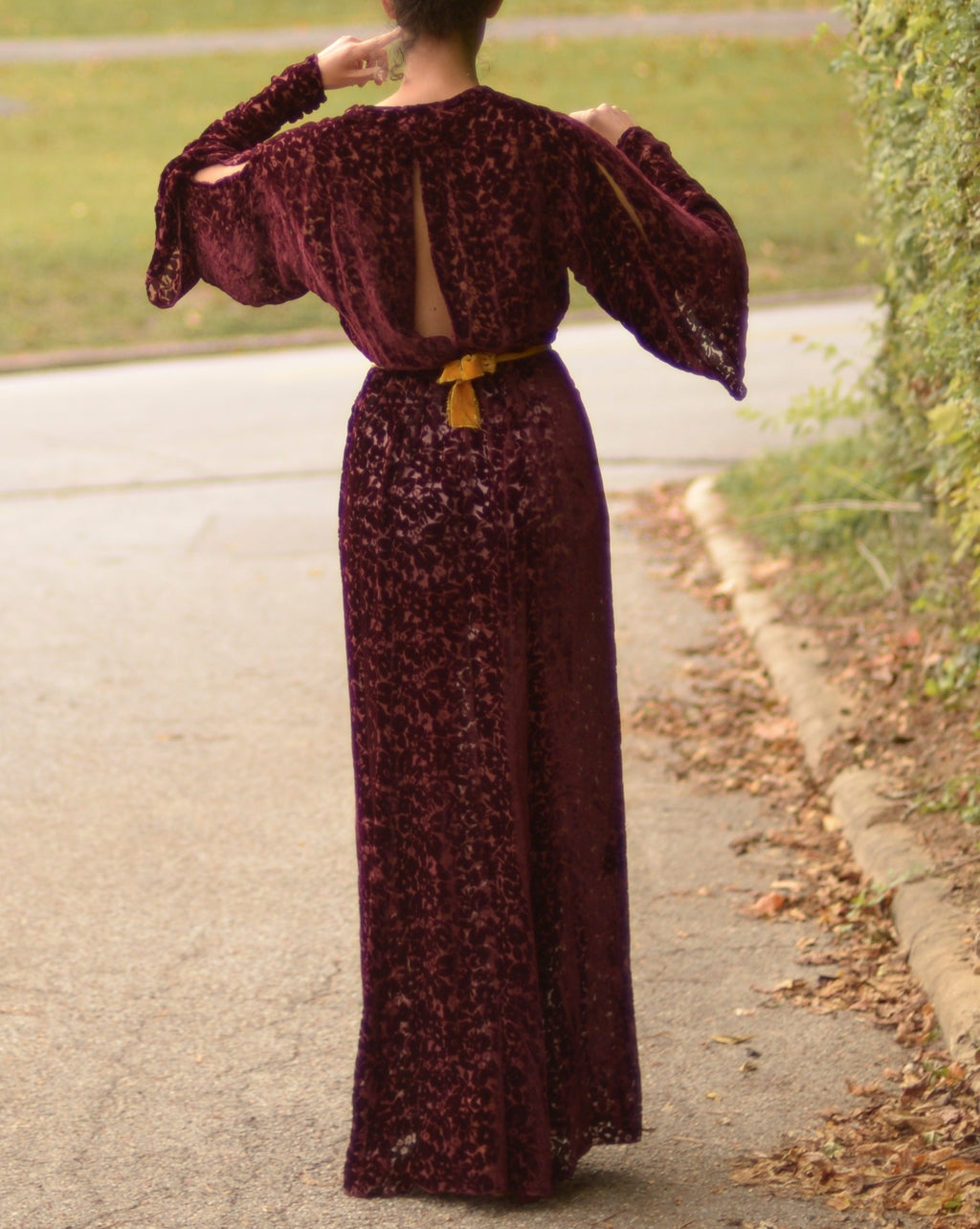 1930s silk devoré velvet pre-raphaelite style dress gown
