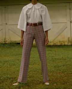 1970s houndstooth plaid mid high rise bell bottom trousers, 28-29W