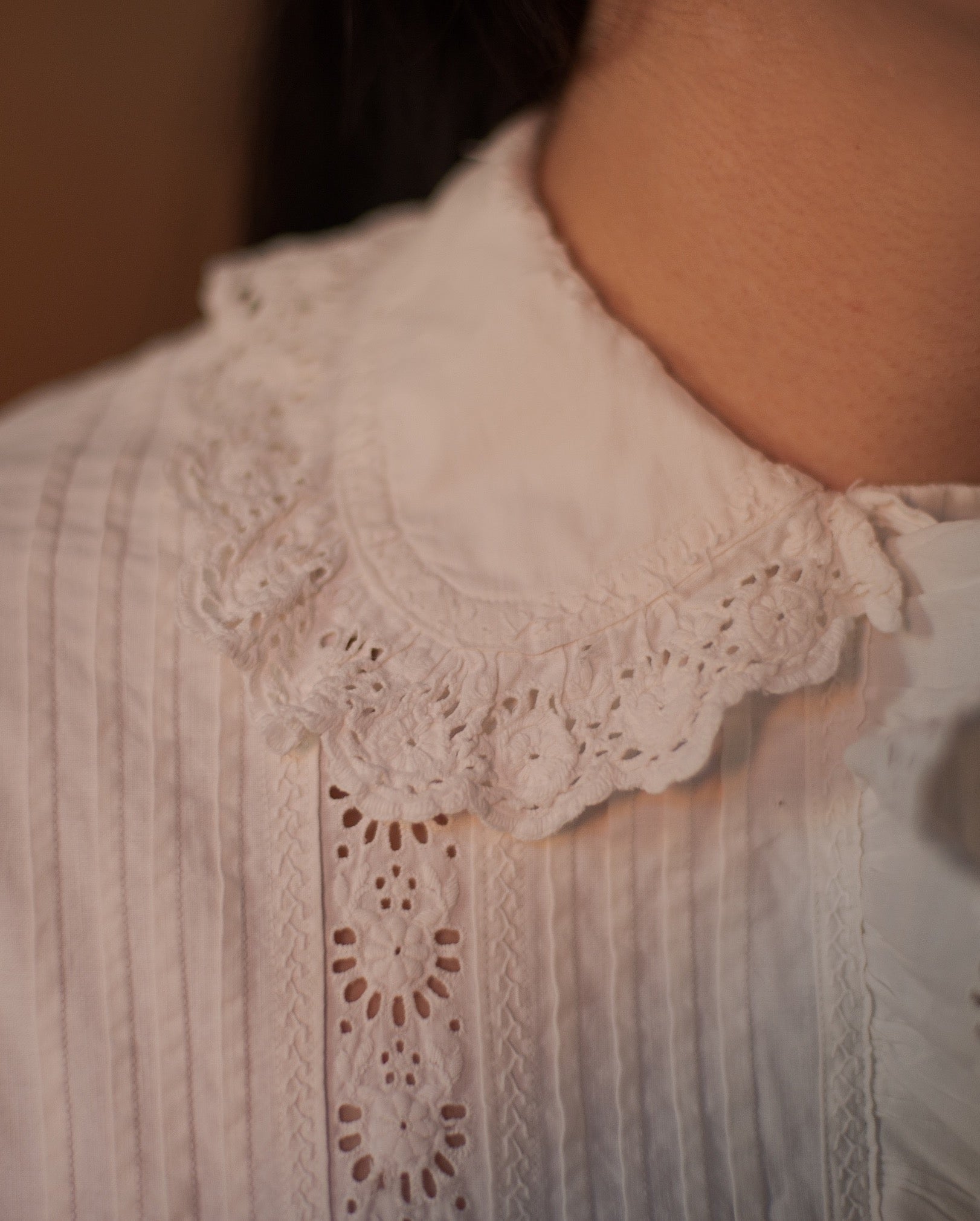 Antique cotton embroidered and cut work blouse