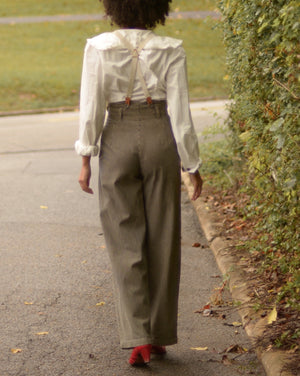 90s cotton striped ultra high waist trousers with suspenders buttons