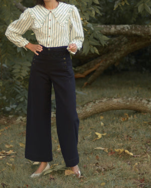 Antique wool naval high waist wide leg trousers, up to 30” waist