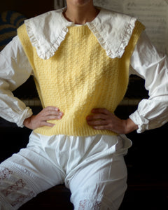 80s yellow hand knit mohair wool gilet, one size