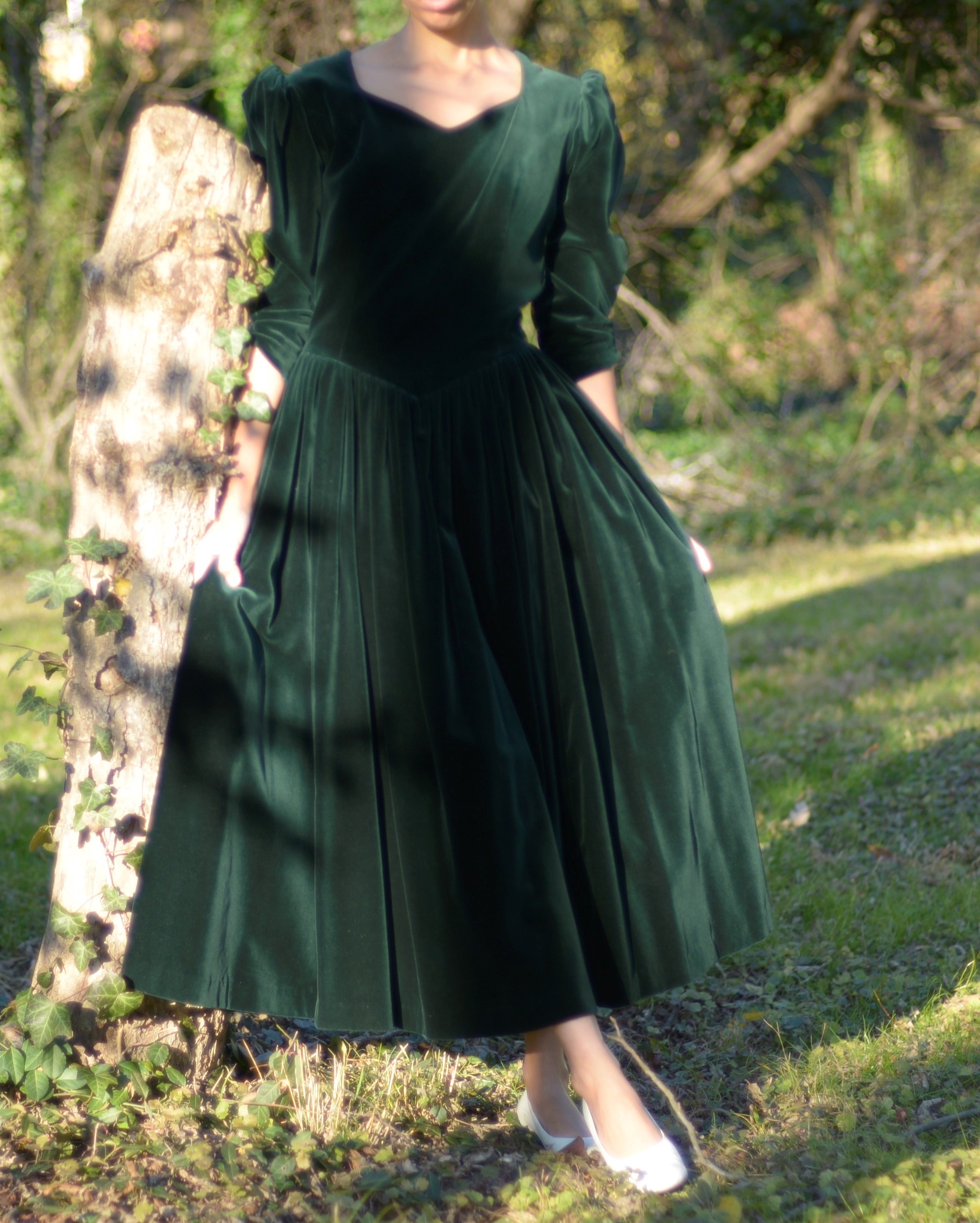 1980s Laura Ashley cotton velvet open back princess dress, 30 waist Page of Air 1980s Laura Ashley cotton velvet open back princess dress, 30 waist Page of Air