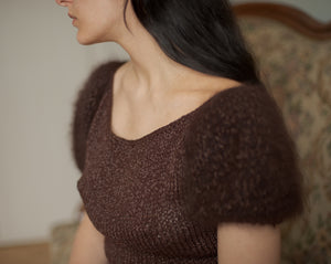 80s burgundy stockinette stitch angora puff sleeve blouse, fits up to large