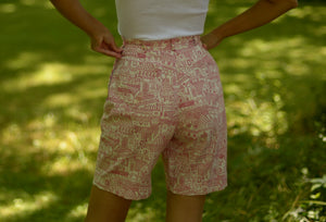 1940s cotton rooftop novelty print shorts, small