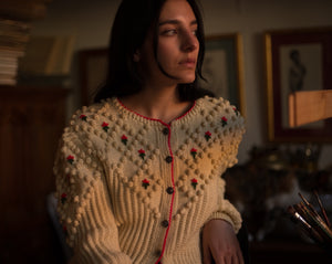 Vintage wool hand knit bobble knit trachten cardigan sweater
