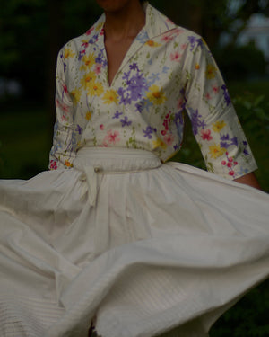 1960s deadstock polished cotton floral structured collar blouse