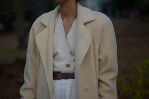 1980s cream mohair wool oversized coat with strong shoulder