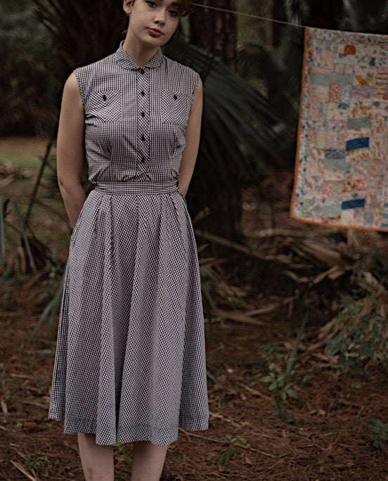 1940s cotton poplin gingham skirt set, xs-s