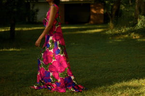 1960s Hawaiian oversized tropical floral maxi dress, medium-large