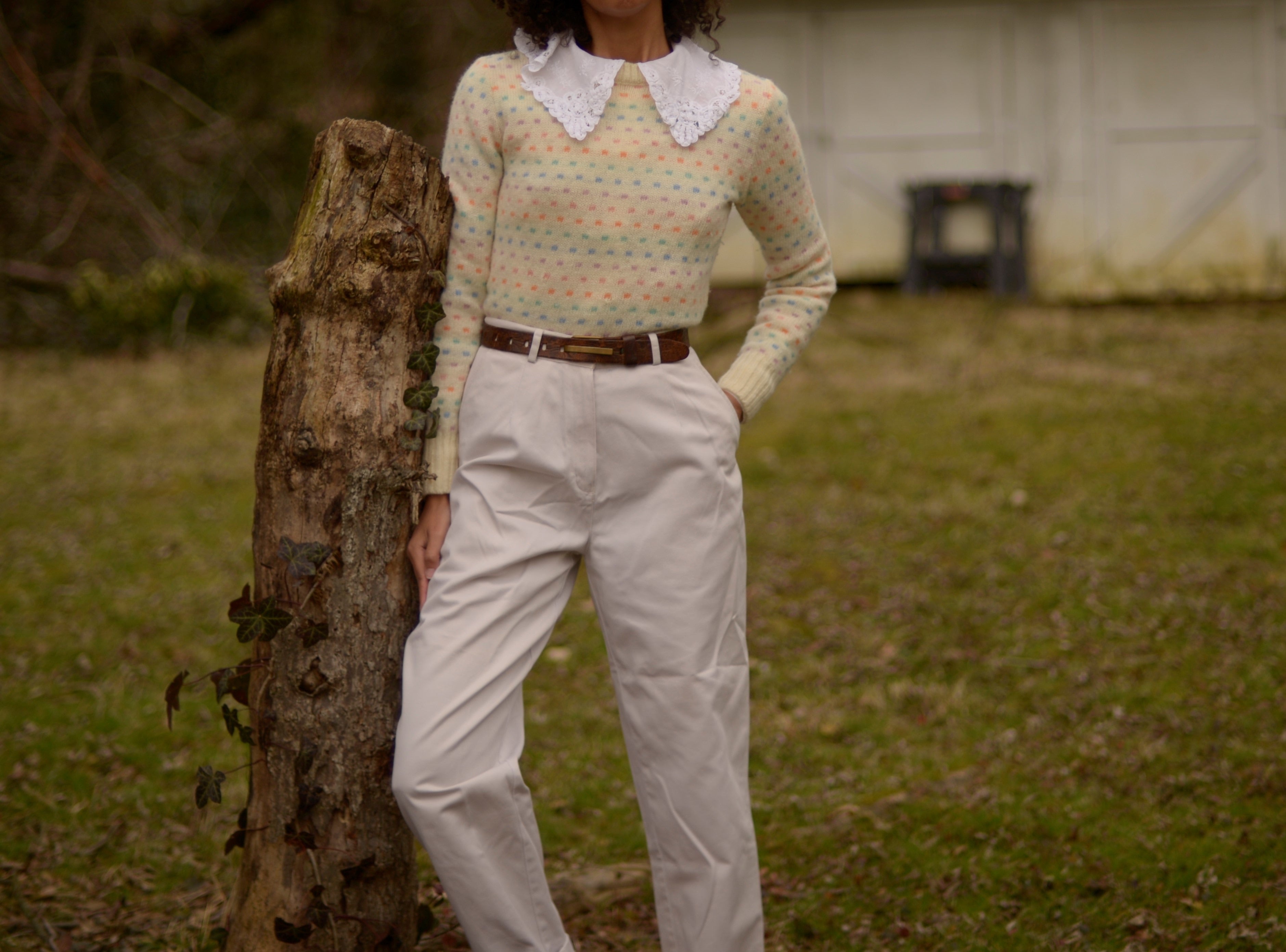 80s pure wool pastel dot knit sweater, small-medium