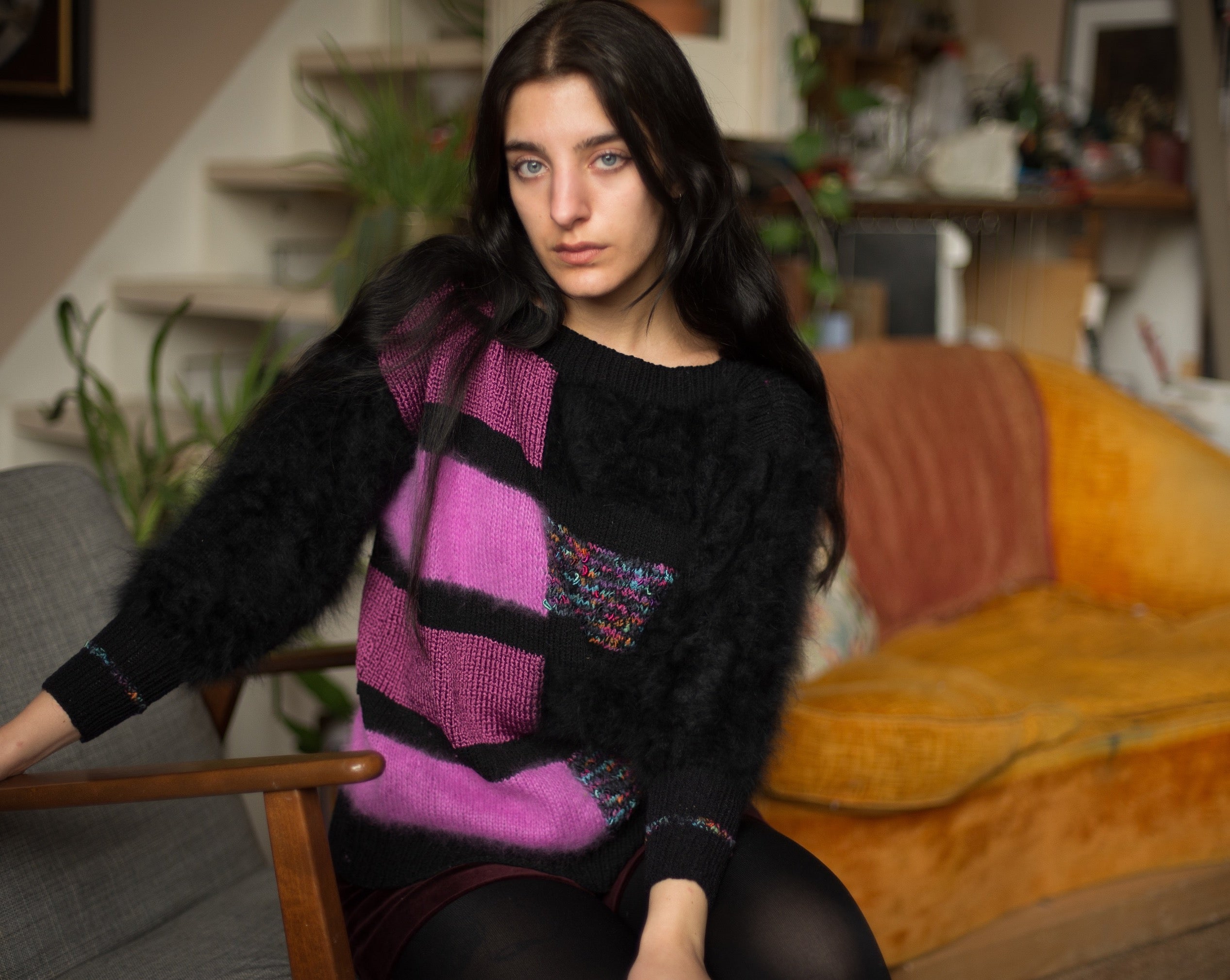 80s angora art to wear loose fit sweater, fits up to xl