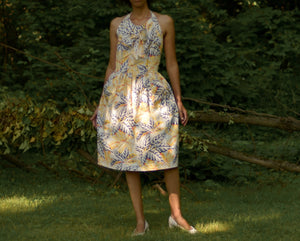 1940s cotton novelty plant print halter dress, small-medium
