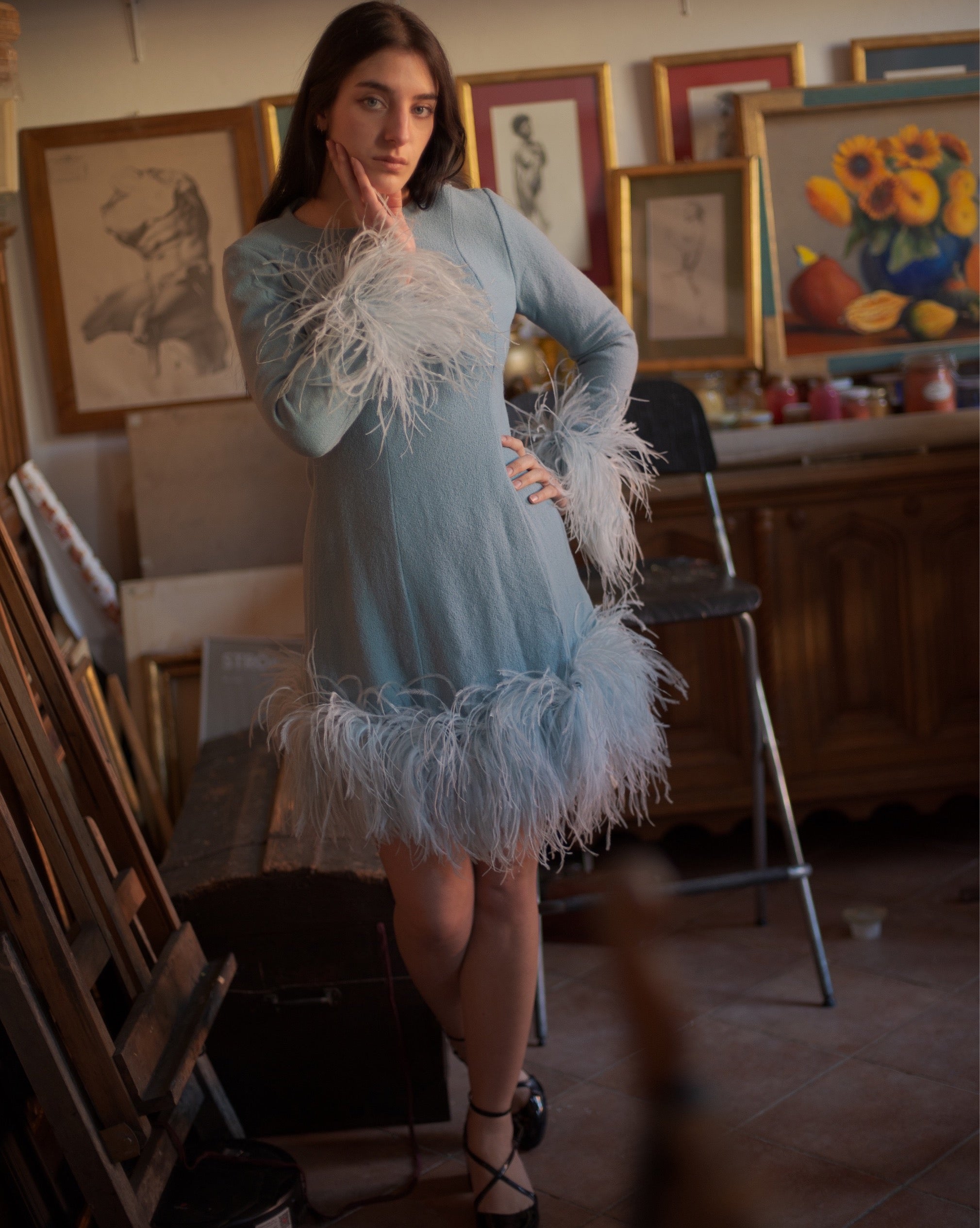 1960s wool crepe ostrich feather trim – Page of Air 1960s wool crepe ostrich feather trim – Page of Air