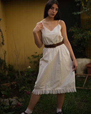Antique cotton embroidered and eyelet hem dress, s-m