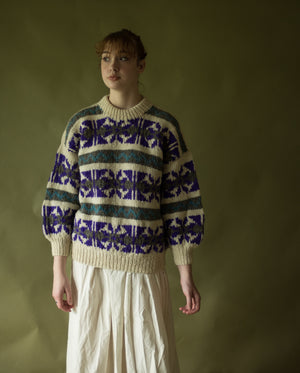 Vintage Ecuadorian chunky hand knit wool sweater, fits up to xl