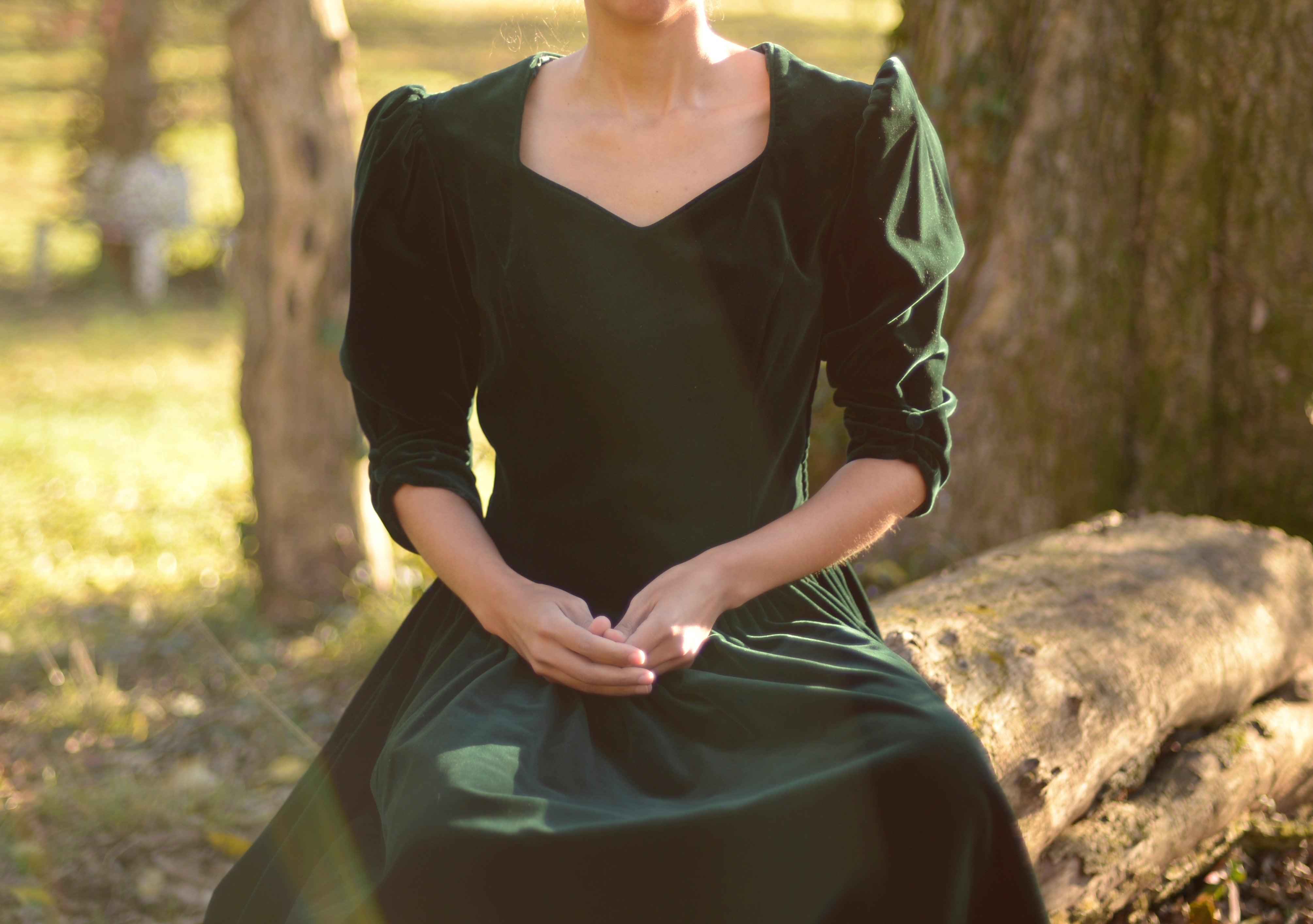 1980s Laura Ashley cotton velvet open back princess dress, 30” waist