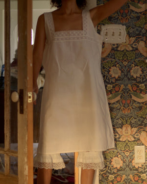 Antique cotton embroidered square neck night dress