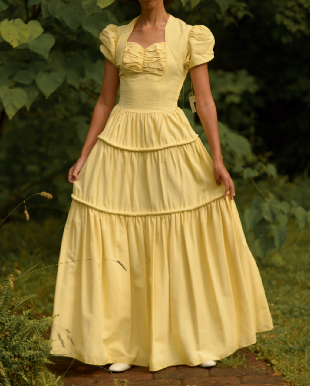 1930s deadstock buttercup rayon princess gown, small